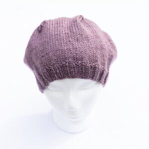 Hand Knit Acrylic Purple Slouchy Beret Hat